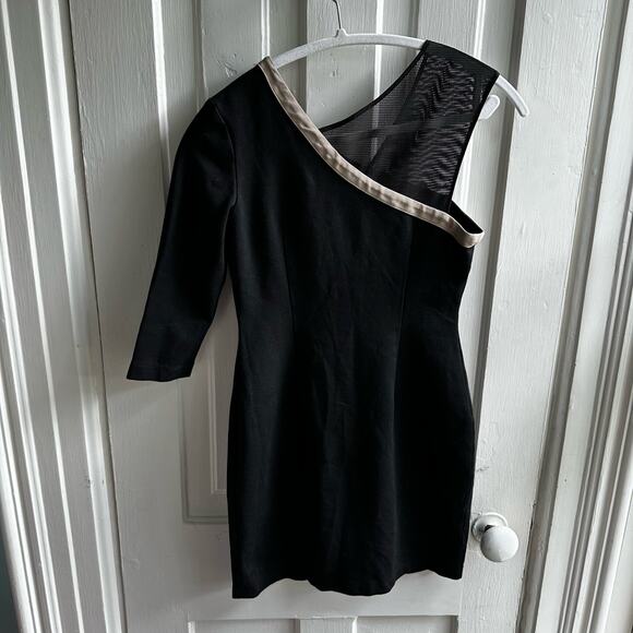 Jay Godfrey One Shoulder Sheath Dress Fishnet Strap Black - Picture 7 of 8